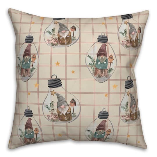 Cream & Check Gnome Globe Pattern Throw Pillow